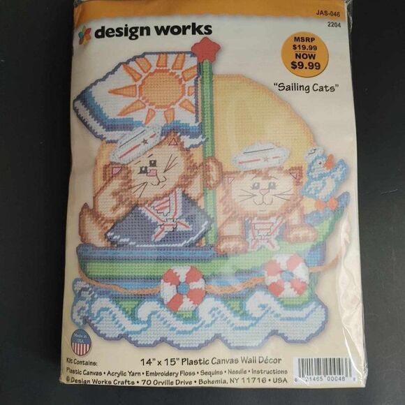 Design Works Sailing Cats Plastic Canvas Kit #2204 Wall Decor 14 x 15 NEW - Picture 1 of 5